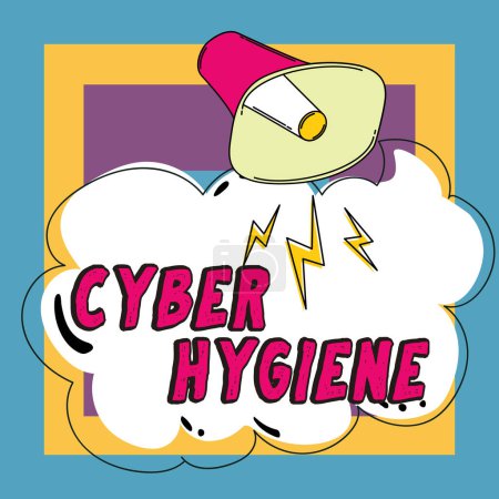 Téléchargez les photos : Légende du texte présentant Cyber Hygiene, Mesures de photo conceptuelles que les utilisateurs d'ordinateurs prennent pour améliorer leur cybersécurité - en image libre de droit