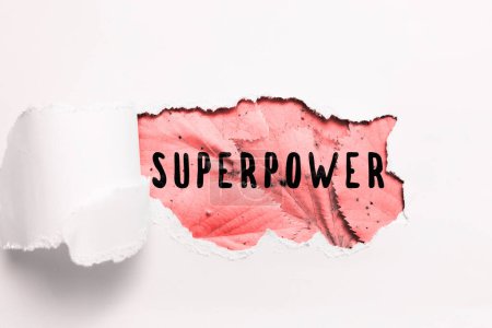 Photo for Text sign showing Superpower, Business approach a power or ability of a kind enables and enforces the bearer - Royalty Free Image