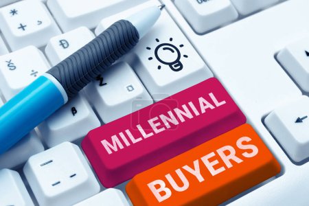 Foto de Text caption presenting Millennial Buyers, Concept meaning Type of consumers that are interested in trending products - Imagen libre de derechos