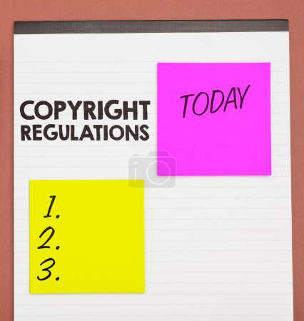Foto de Inspiration showing sign Copyright Regulations, Business concept body of law that governs the original works of authorship - Imagen libre de derechos