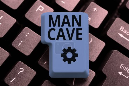 Foto de Texto que presenta Man Cave, enfoque de negocios una habitación, espacio o área de una vivienda reservada para una persona masculina - Imagen libre de derechos