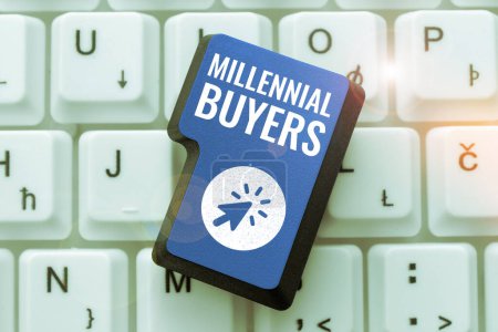 Foto de Writing displaying text Millennial Buyers, Internet Concept Type of consumers that are interested in trending products - Imagen libre de derechos