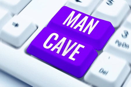 Foto de Texto de pie de foto que presenta la cueva del hombre, foto conceptual una habitación, espacio o área de una vivienda reservada para una persona masculina - Imagen libre de derechos
