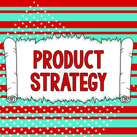 Photo for Sign displaying Product Strategy, Word Written on long term plan development of successful product production - Royalty Free Image
