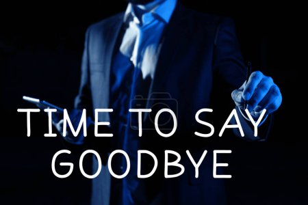 Foto de Leyenda conceptual Hora de decir adiós, escaparate de negocios diciendo adiós hasta que nos volvamos a ver - Imagen libre de derechos