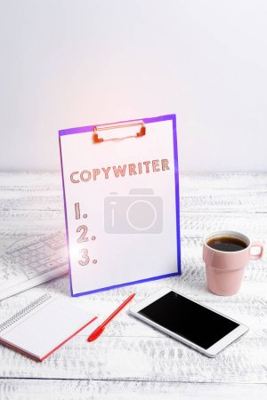 Foto de Text sign showing Copywriter, Concept meaning writing the text of advertisements or publicity material - Imagen libre de derechos