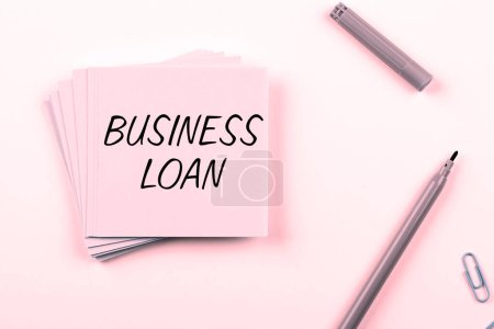 Conceptual caption Business Loan, Word Written on Credit Mortgage Financial Assistance Cash Advances Debt