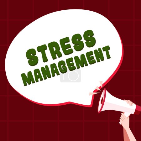 Foto de Sign displaying Stress Management, Business approach learning ways of behaving and thinking that reduce stress - Imagen libre de derechos