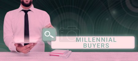 Foto de Text showing inspiration Millennial Buyers, Business overview Type of consumers that are interested in trending products - Imagen libre de derechos