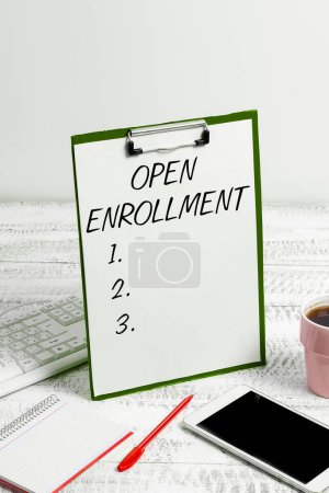 Photo for Text showing inspiration Open Enrollment, Business concept The yearly period when people can enroll an insurance - Royalty Free Image