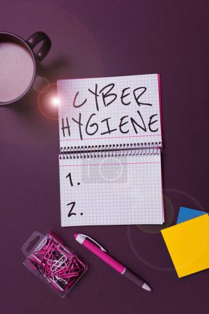 Téléchargez les photos : Text sign showing Cyber Hygiene, Business concept steps that computer users take to improve their cyber security - en image libre de droit