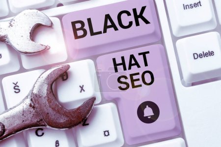 Photo for Inspiration showing sign Black Hat Seo, Business approach Search Engine Optimization using techniques to cheat browsers - Royalty Free Image