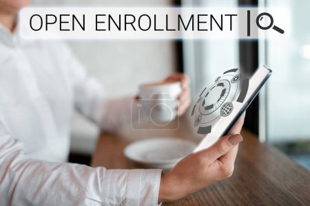 Photo for Text caption presenting Open Enrollment, Business concept The yearly period when people can enroll an insurance - Royalty Free Image