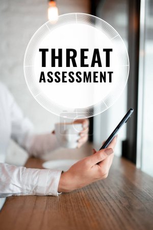 Foto de Signo de texto que muestra la evaluación de amenazas, concepto de Internet que determina la gravedad de una amenaza potencial - Imagen libre de derechos