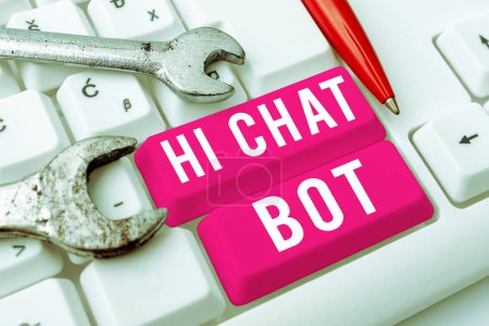 Foto de Handwriting text Hi Chat Bot, Business idea Greeting to robot machine who answers to a sent message - Imagen libre de derechos