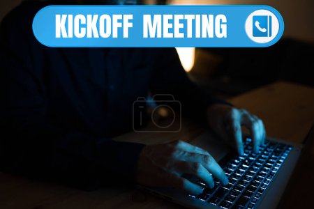 Photo for Writing displaying text Kickoff Meeting, Conceptual photo Special discussion on the legalities involved in the project - Royalty Free Image