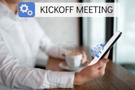 Photo for Text sign showing Kickoff Meeting, Internet Concept Special discussion on the legalities involved in the project - Royalty Free Image