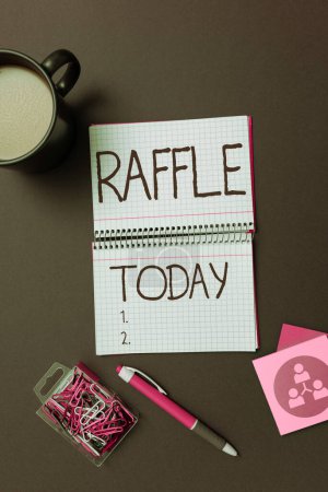 Photo for Text caption presenting Raffle, Business approach means of raising money by selling numbered tickets offer as prize - Royalty Free Image