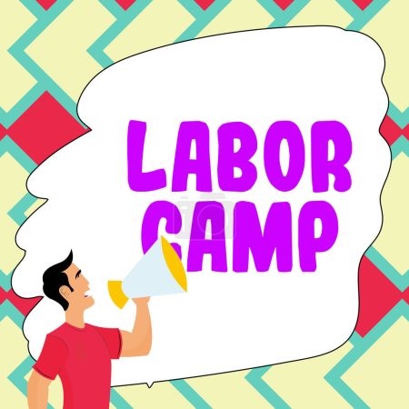 Téléchargez les photos : Conceptual display Labor Camp, Internet Concept a penal colony where forced labor is performed - en image libre de droit