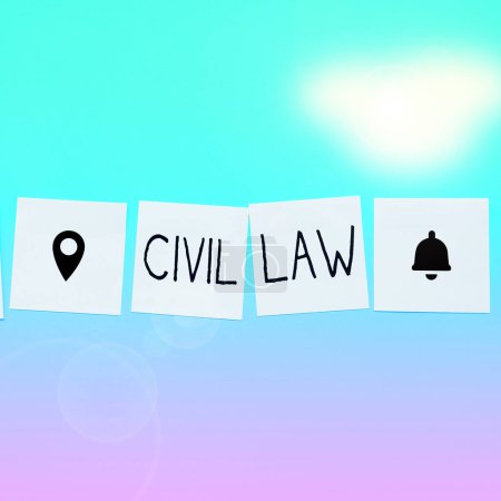 Téléchargez les photos : Text caption presenting Civil Law, Concept meaning Law concerned with private relations between members of community - en image libre de droit