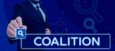 Bildunterschrift: Koalition, Wort für ein zeitweiliges Bündnis unterschiedlicher Parteien, Personen oder Staaten für gemeinsames Handeln