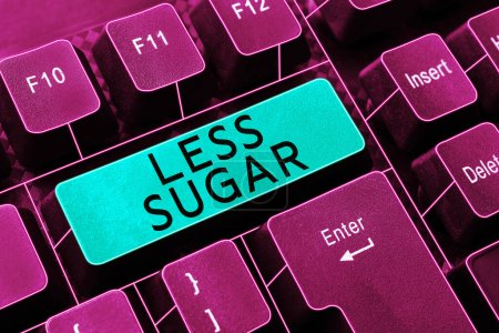 Foto de Text showing inspiration Less Sugar, Word Written on Lower volume of sweetness in any food or drink that we eat - Imagen libre de derechos