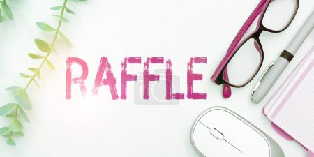 Photo for Hand writing sign Raffle, Business approach means of raising money by selling numbered tickets offer as prize - Royalty Free Image