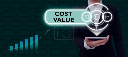 Foto de Text caption presenting Cost Value, Business concept The amount that usualy paid for a item you buy or hiring a person - Imagen libre de derechos