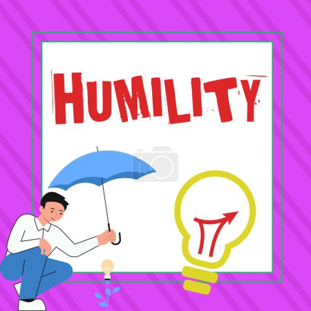 Foto de Signo de texto que muestra humildad, el concepto de negocio de ser humilde es una virtud para no sentirse demasiado superior - Imagen libre de derechos