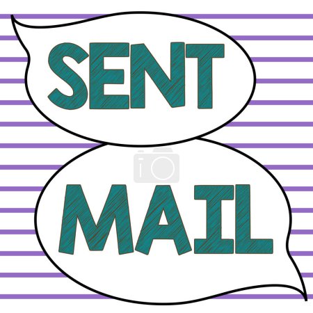 Foto de Conceptual caption Sent Mail, Internet Concept Event where a letter to be taken somewhere or goes to the receiver - Imagen libre de derechos