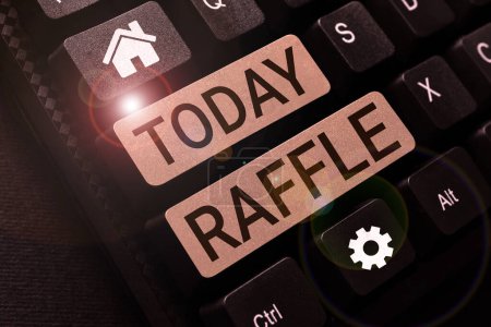 Photo for Writing displaying text Raffle, Concept meaning means of raising money by selling numbered tickets offer as prize - Royalty Free Image