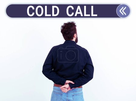 Foto de Conceptual caption Cold Call, Word for Unsolicited call made by someone trying to sell goods or services - Imagen libre de derechos