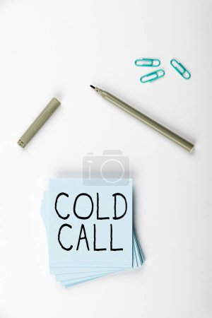 Foto de Writing displaying text Cold Call, Word Written on Unsolicited call made by someone trying to sell goods or services - Imagen libre de derechos