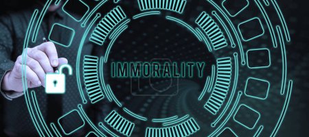 Photo for Writing displaying text Immorality, Business idea the state or quality of being immoral, wickedness - Royalty Free Image