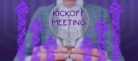 Photo for Text sign showing Kickoff Meeting, Conceptual photo Special discussion on the legalities involved in the project - Royalty Free Image