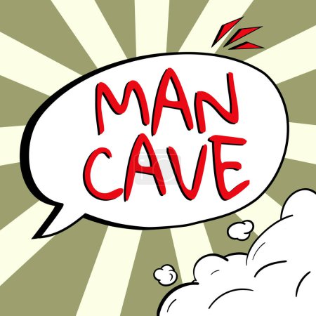Foto de Texto que presenta Man Cave, Palabra para una habitación, espacio o área de una vivienda reservada para una persona masculina - Imagen libre de derechos