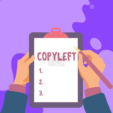 Foto de Texto que presenta Copyleft, Visión general de la empresa el derecho a utilizar libremente, modificar, copiar y compartir software, obras de arte - Imagen libre de derechos