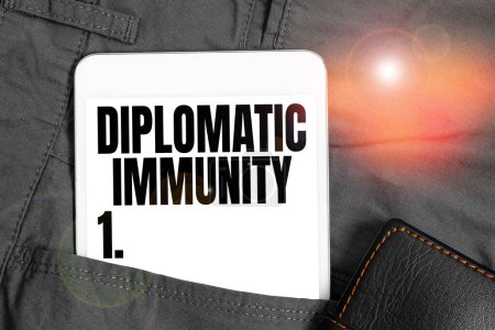 Photo for Inspiration showing sign Diplomatic Immunity, Business overview law that gives foreign diplomats special rights in the country they are working - Royalty Free Image