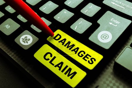 Téléchargez les photos : Text sign showing Damages Claim, Internet Concept Demand Compensation Litigate Insurance File Suit - en image libre de droit