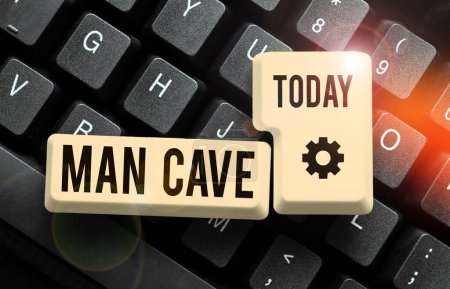 Foto de Escribir mostrando texto Man Cave, Word Escrito en una habitación, espacio o área de una vivienda reservada para una persona masculina - Imagen libre de derechos
