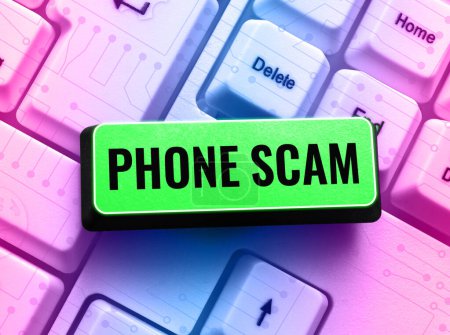 Photo for Hand writing sign Phone Scam, Conceptual photo getting unwanted calls to promote products or service Telesales - Royalty Free Image