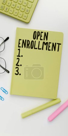 Photo for Conceptual caption Open Enrollment, Word Written on The yearly period when people can enroll an insurance - Royalty Free Image