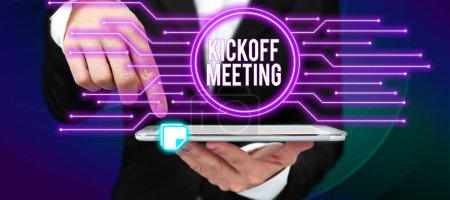 Photo for Handwriting text Kickoff Meeting, Business overview Special discussion on the legalities involved in the project - Royalty Free Image