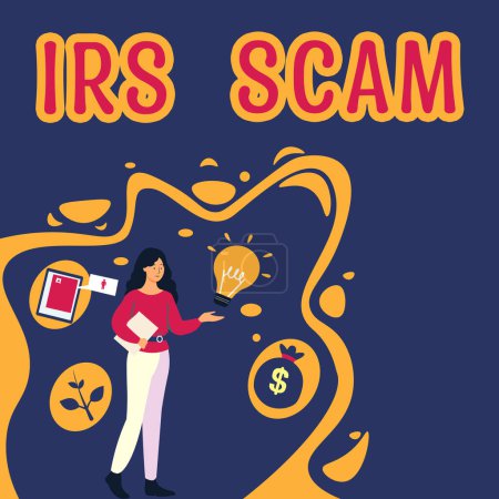 Téléchargez les photos : Text caption presenting Irs Scam, Word Written on targeted taxpayers by pretending to be Internal Revenue Service - en image libre de droit
