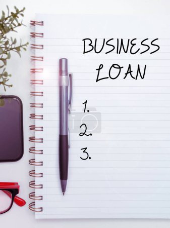 Foto de Conceptual caption Business Loan, Concept meaning Credit Mortgage Financial Assistance Cash Advances Debt - Imagen libre de derechos
