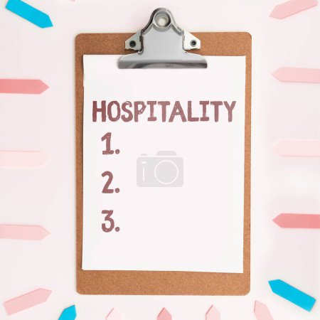 Photo for Text caption presenting Hospitality, Business approach the friendly and generous reception and entertainment of guests - Royalty Free Image