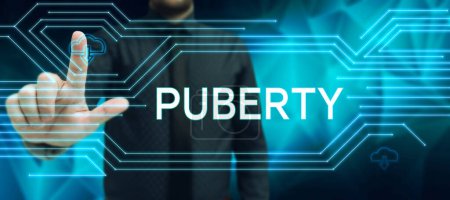 Photo for Text caption presenting Puberty, Concept meaning the period of becoming first capable of reproducing sexually - Royalty Free Image