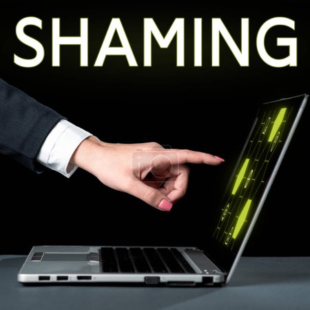 Photo for Inspiration showing sign Shaming, Internet Concept subjecting someone to disgrace, humiliation, or disrepute by public exposure - Royalty Free Image