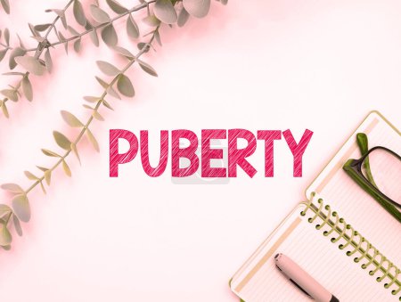 Photo for Text sign showing Puberty, Business showcase the period of becoming first capable of reproducing sexually - Royalty Free Image