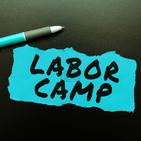 Photo for Text caption presenting Labor Camp, Word Written on a penal colony where forced labor is performed - Royalty Free Image